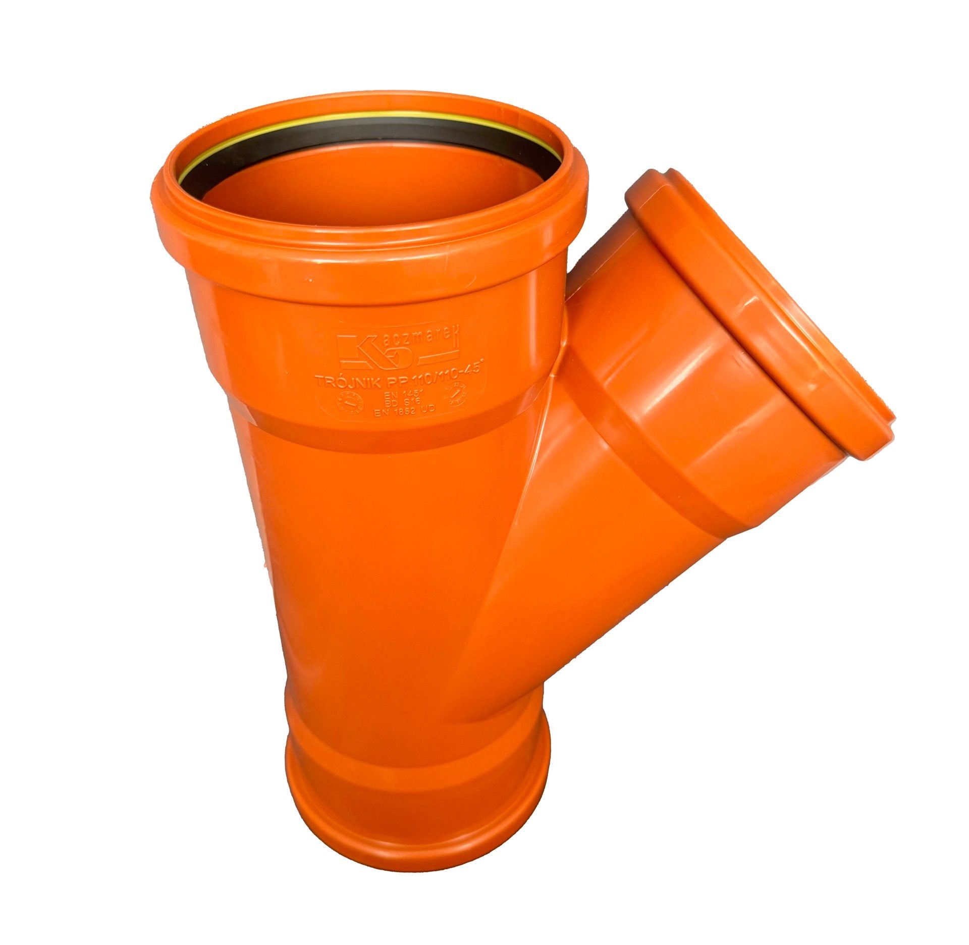 Grenrör för Markavlopp Kaczmarek PP 45° 110/110 mm med tre muffar och TPE-tätning
